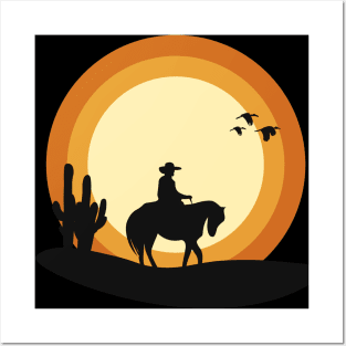 cowboy in the sunset Posters and Art